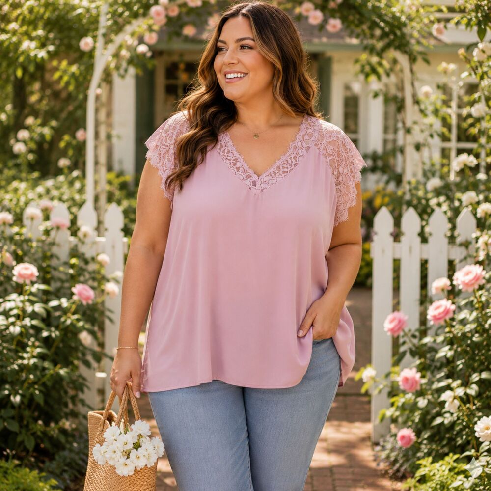 Plus Size Lace Blouse Pink V Neck Flutter Sleeve Romantic 2X Torrid Top